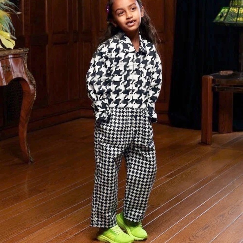 Adidas Ivy Park Beyoncé Halls of Ivy Kids Denim Houndstooth Jumpsuit S 10 Girl
